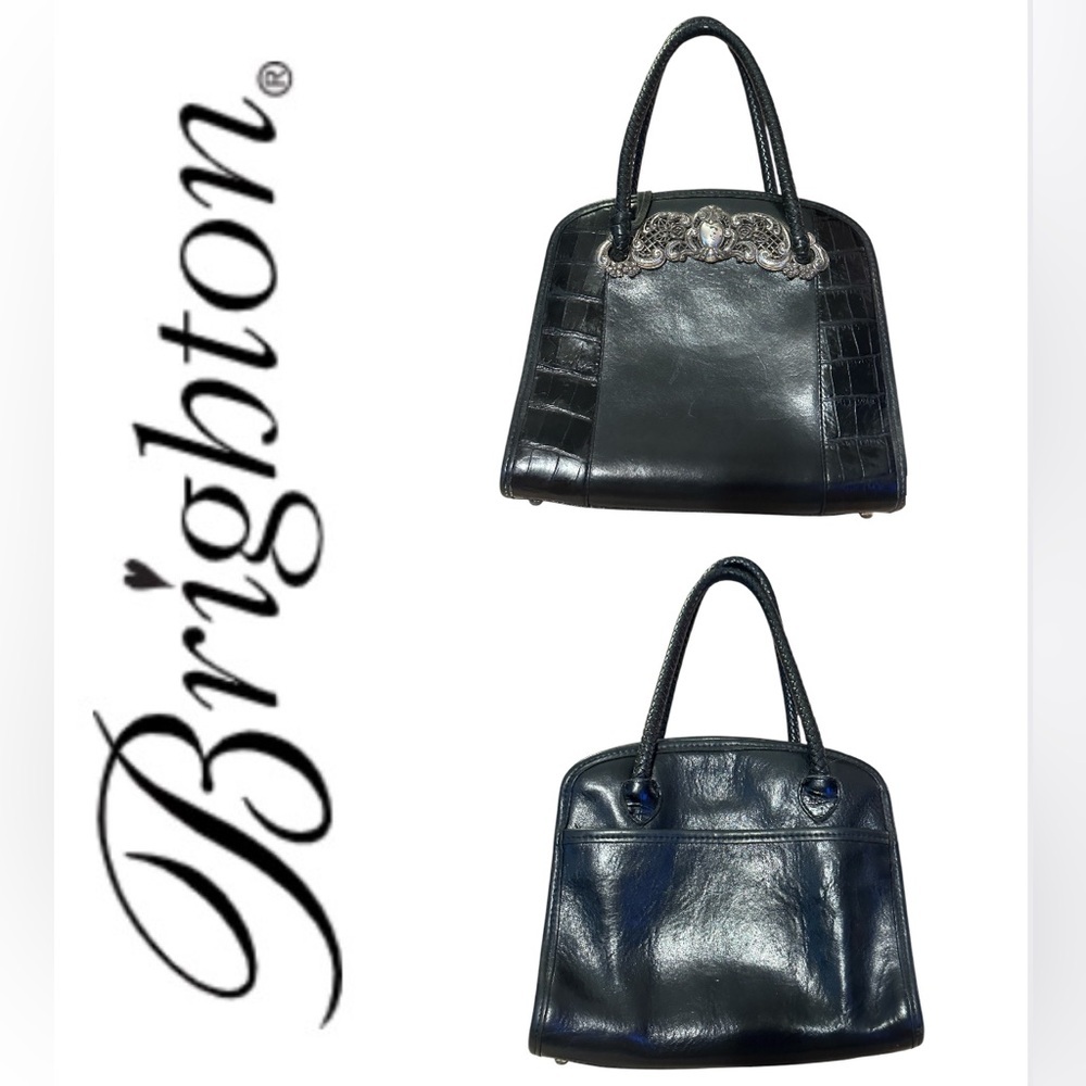 Brighton Black Leather Handbag with Silver Plated Accents EUC - Picture 16 of 16